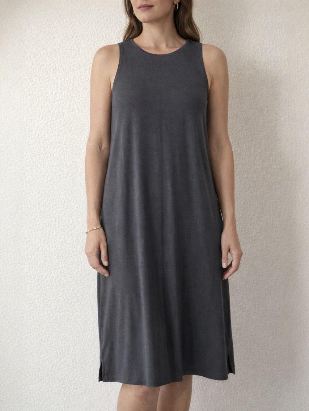 J Jill Wearever Dress M Gray Sleeveless Knit Shift Stretch Casual Travel